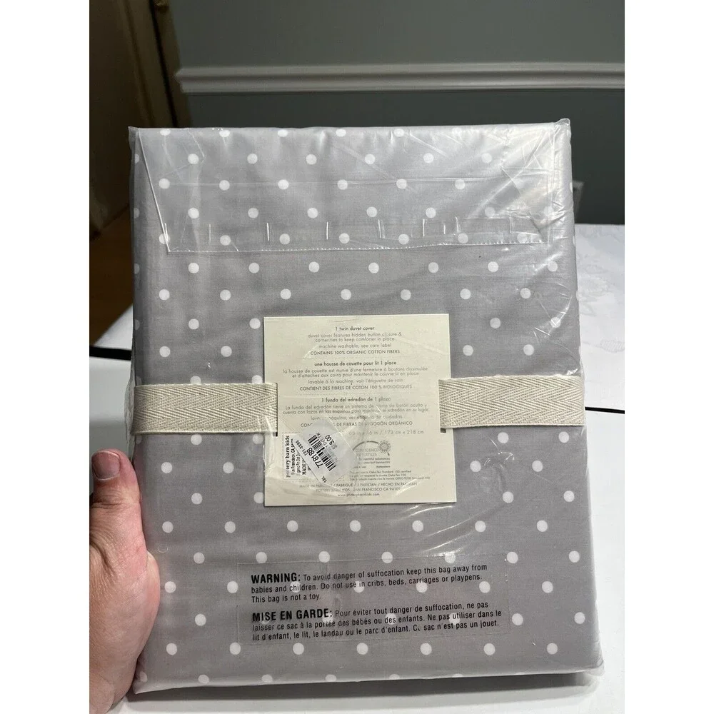 Pottery Barn Gray White Polka Duvet Cover Organic Cotton Twin